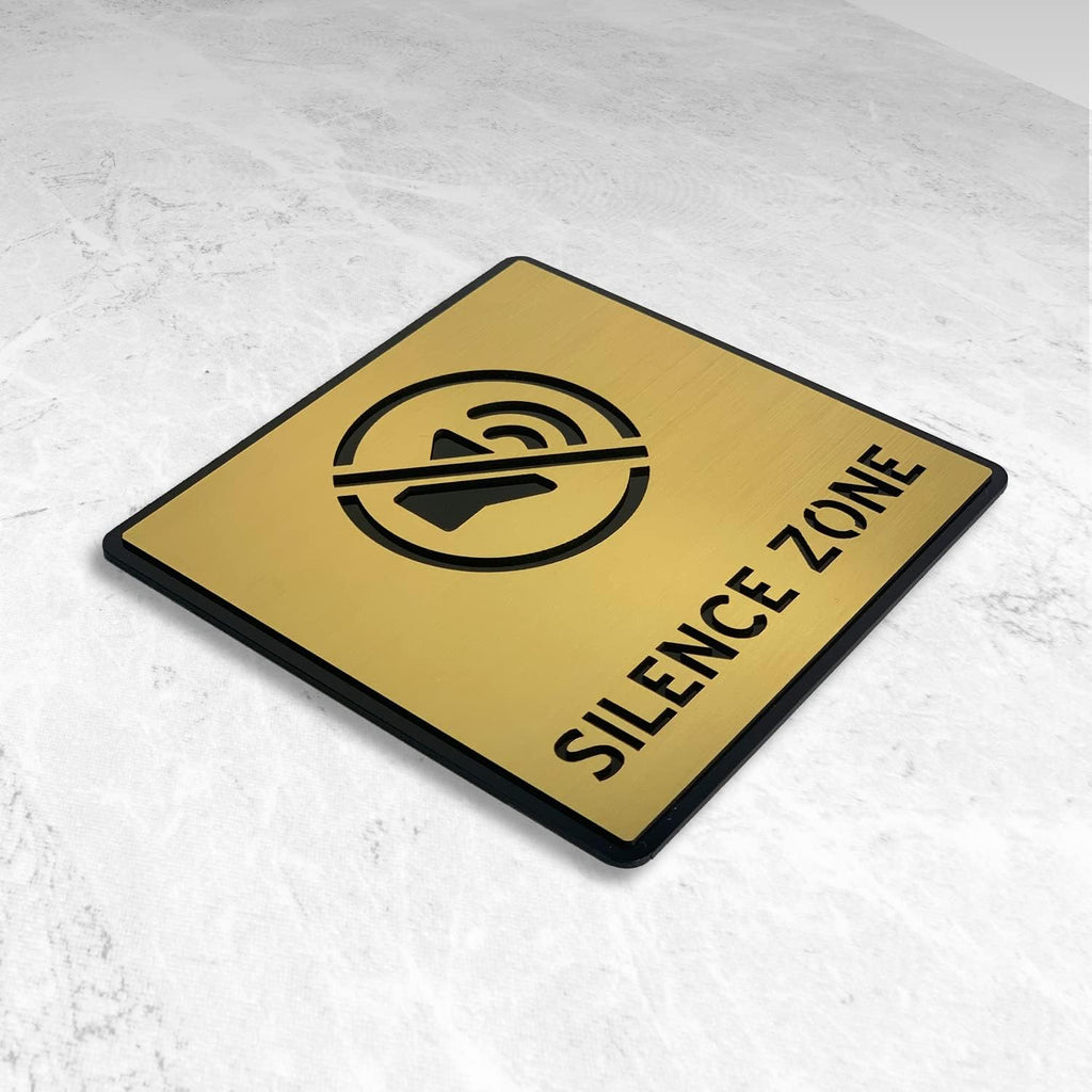 Premium Gold Brush Finish Acrylic SILENCE Sign | Elegant Professional Signage