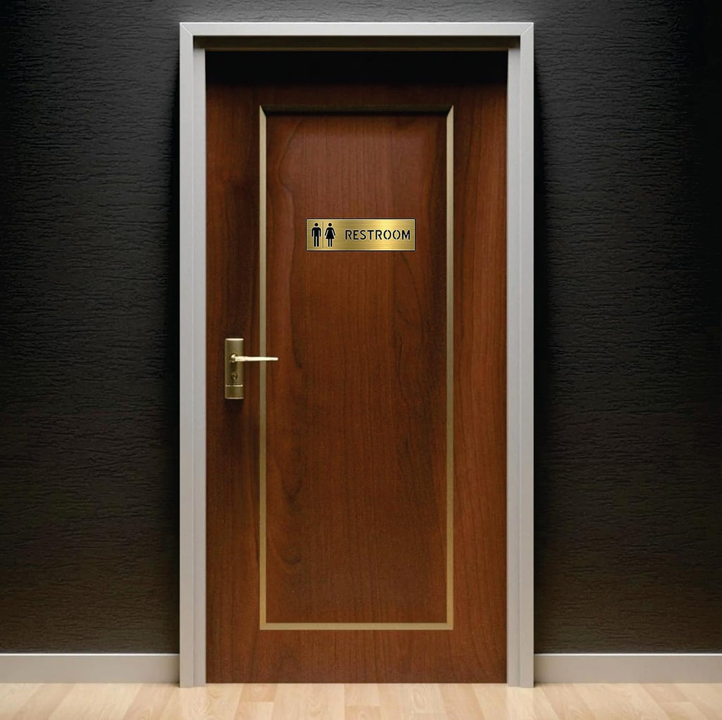 Brushed Gold RESTROOM Door Sign – Premium Acrylic Washroom Sign with 3M Self-Adhesive