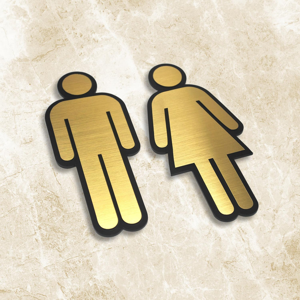 Premium Brushed Gold Finish Acrylic Men & Women Washroom Sign | 7 Inch