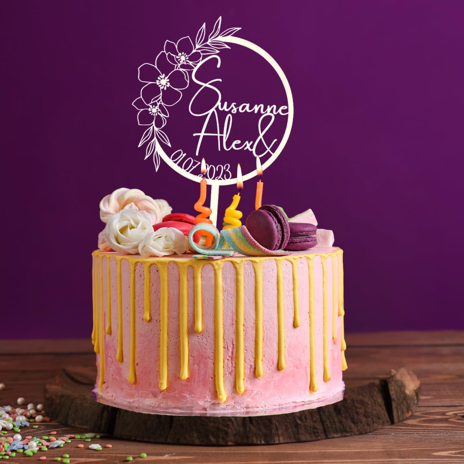 Wedding Cake Topper with Custom Names and Date