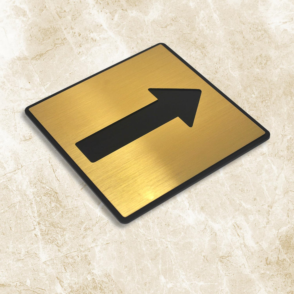 Premium Brushed Gold Finish Acrylic Direction Arrow Sign | Modern Wayfinding Signage