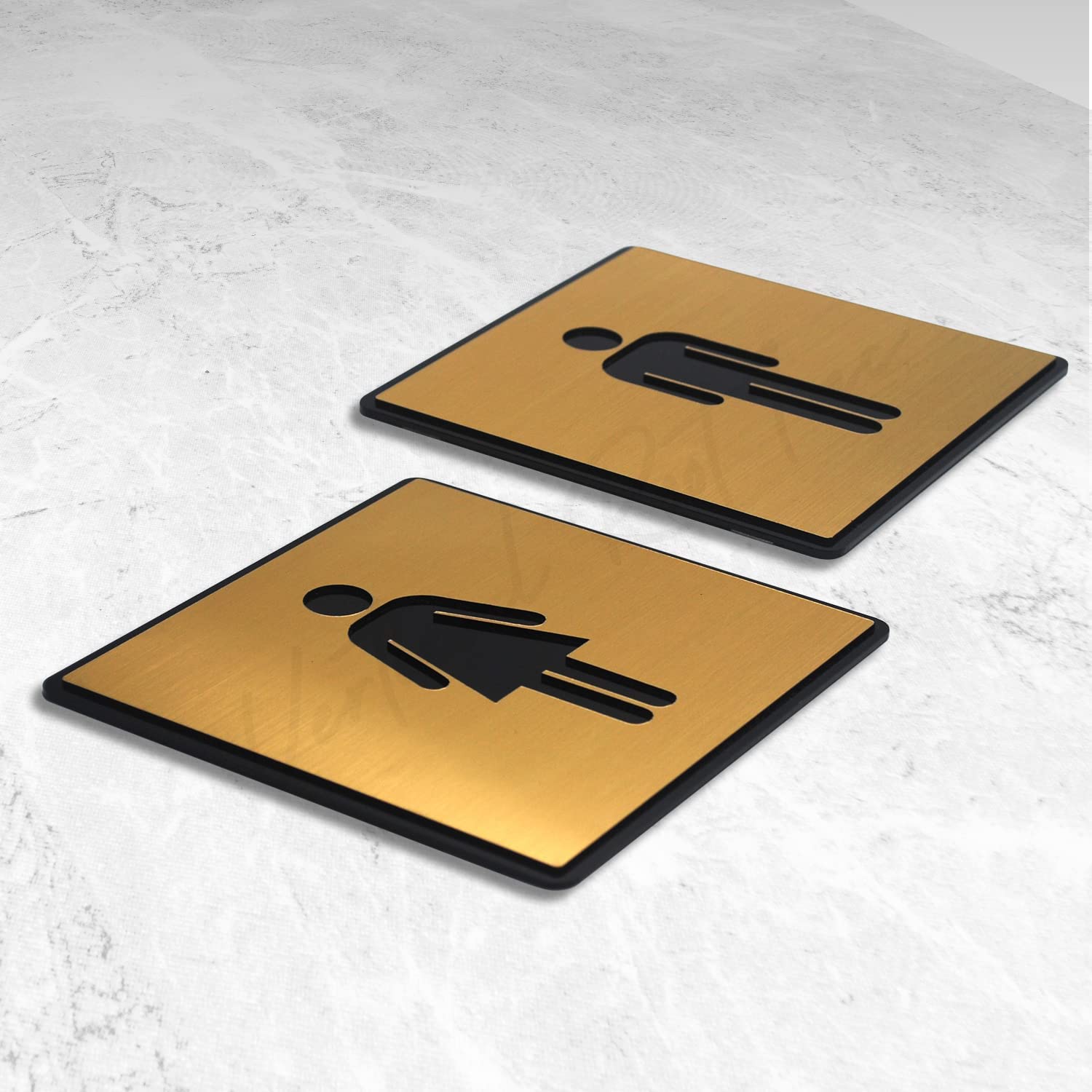 : Brushed Gold Men & Women Washroom Sign – Premium Acrylic Restroom Sign with 3M Self-Adhesive