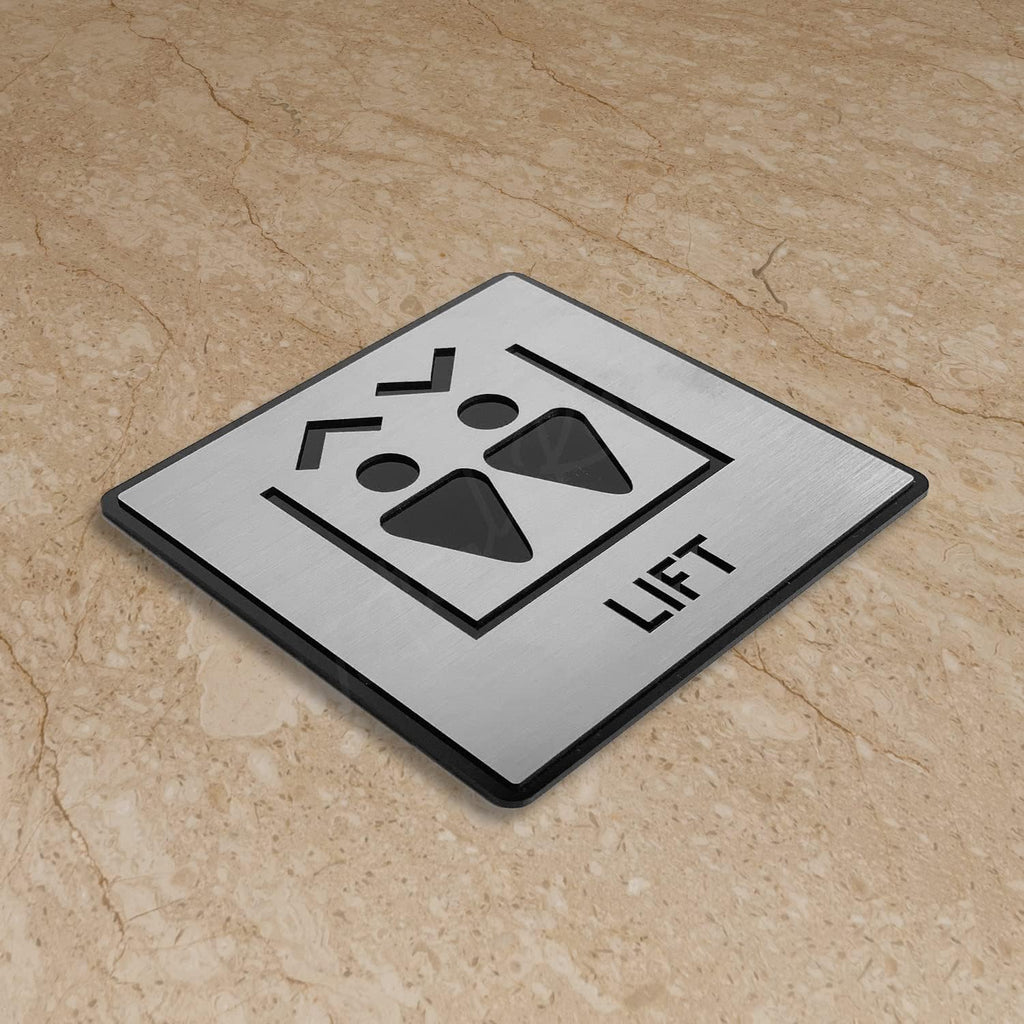 Premium Silver Brush Finish Acrylic LIFT Sign | 5.8 Inch Elevator Signage