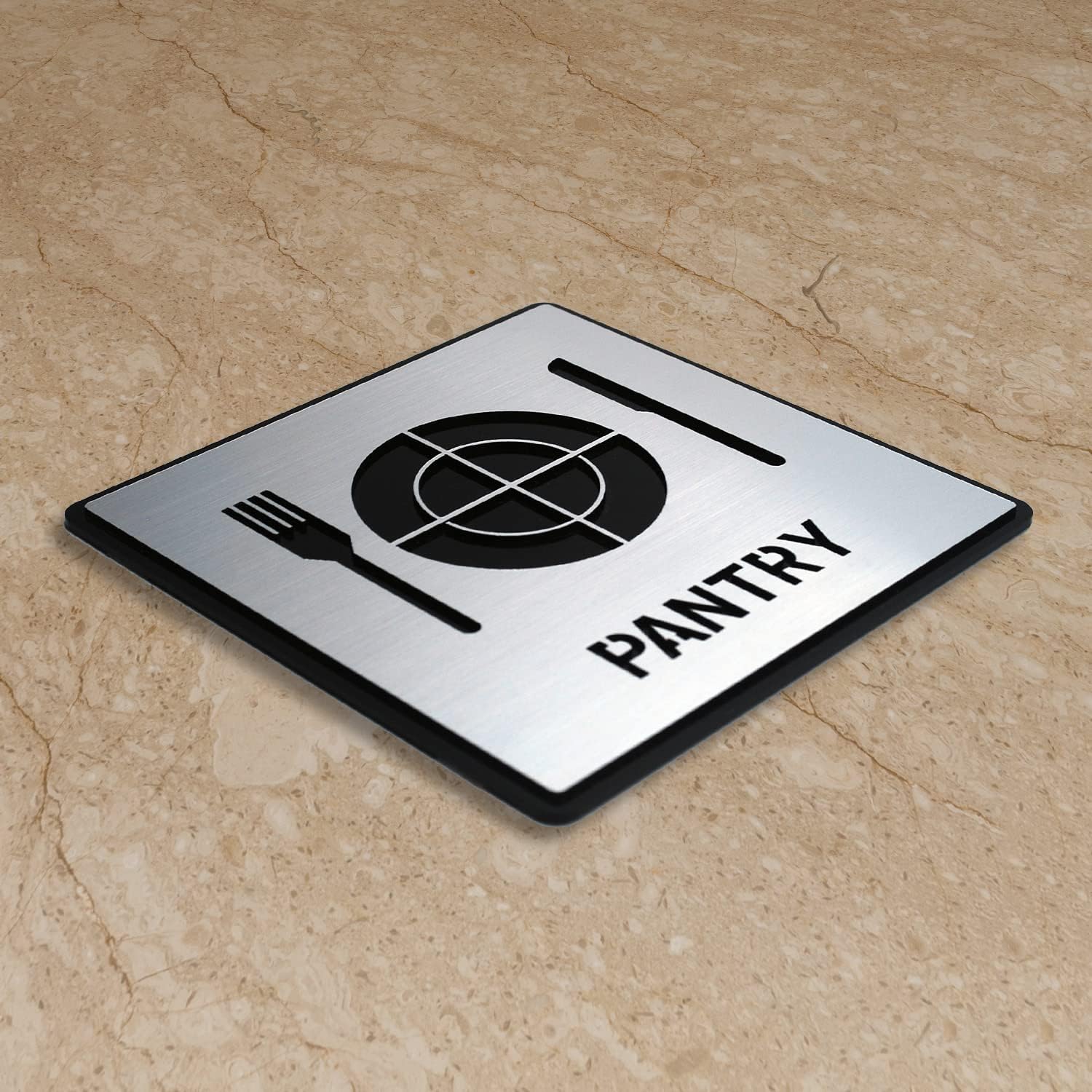 Brushed Silver Acrylic Door Sign – 5.8 Inch Square with 3M Self-Adhesive