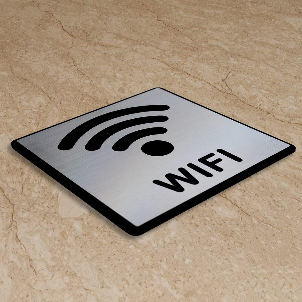 Premium Silver Brush Finish Acrylic FREE WiFi Sign | Modern Information Signage