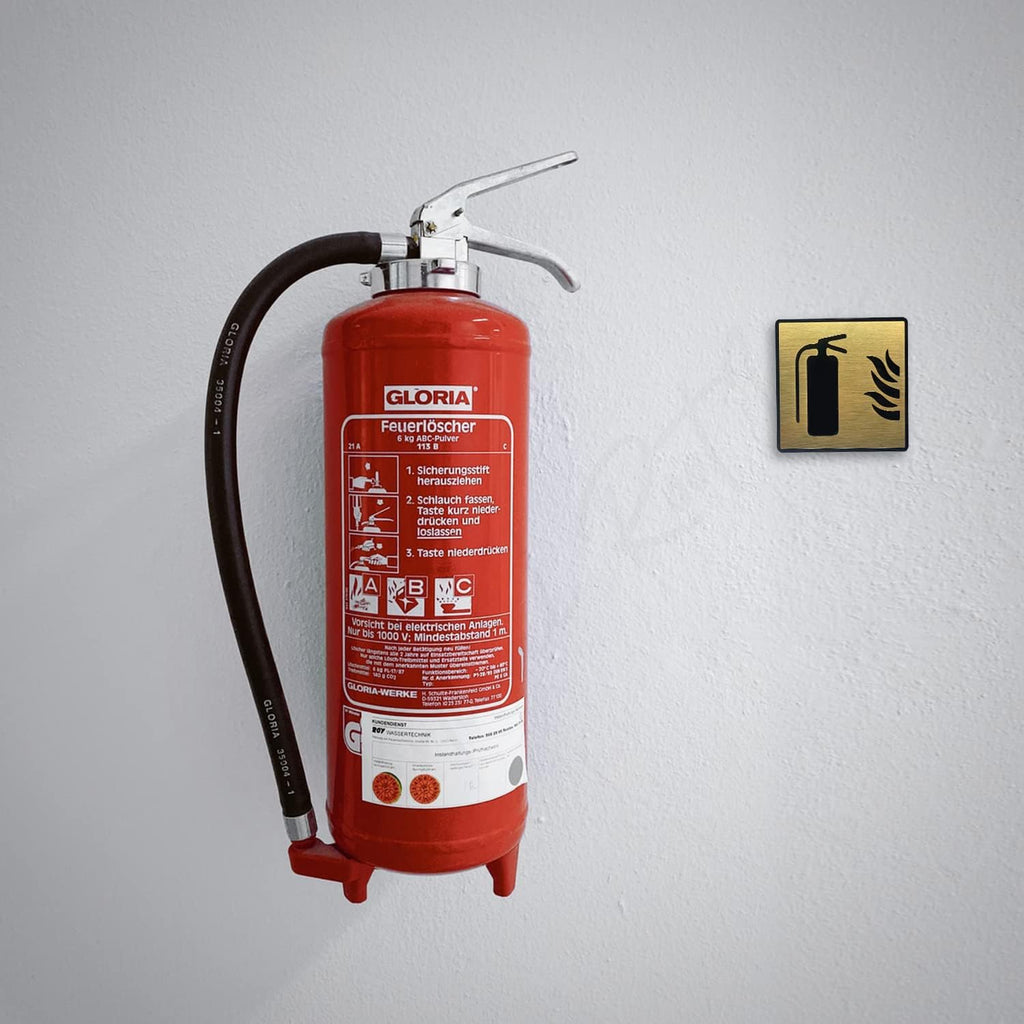 Brushed Gold FIRE EXTINGUISHER Sign – Premium Acrylic Safety Sign with 3M Self-Adhesive