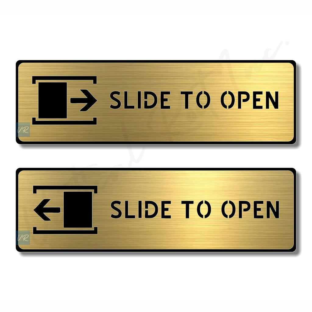 Brush Finish “Slide to Open” Door Sign – Premium Acrylic Self-Adhesive Direction Sign