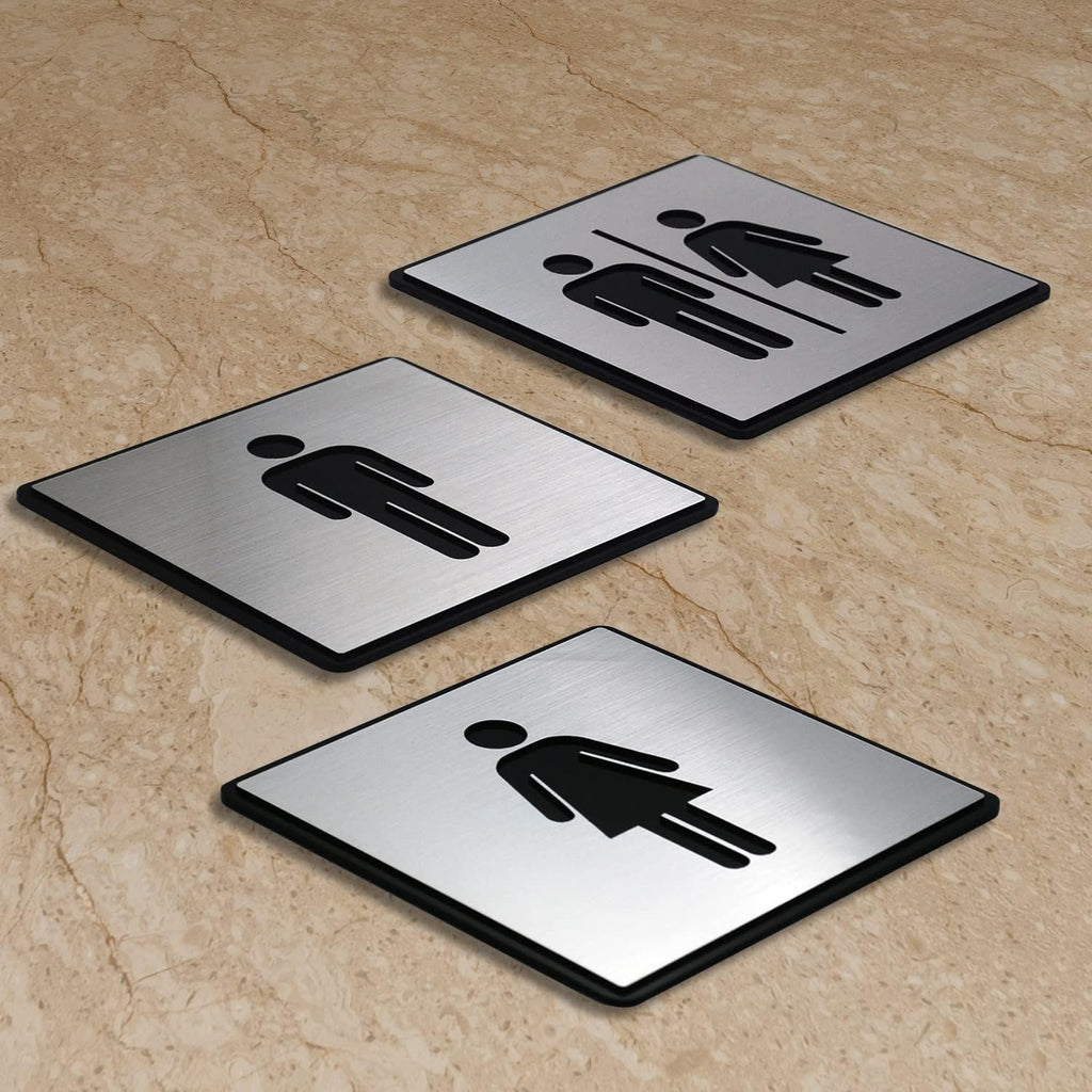 Premium Silver Brush Finish Acrylic Men & Women Washroom Sign | 5.8 Inch