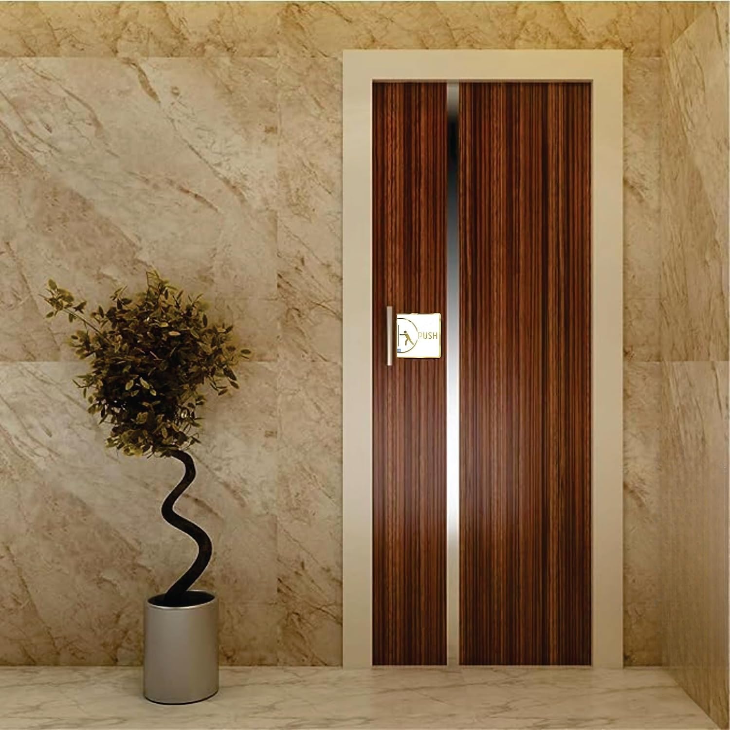 White & Gold PUSH & PULL Acrylic Door Sign – Self-Adhesive Instruction Board for Commercial Use