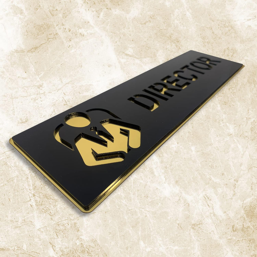 Black & Gold Acrylic “DIRECTOR” Name Plate – Premium Office Door Sign with 3M Self-Adhesive Mount