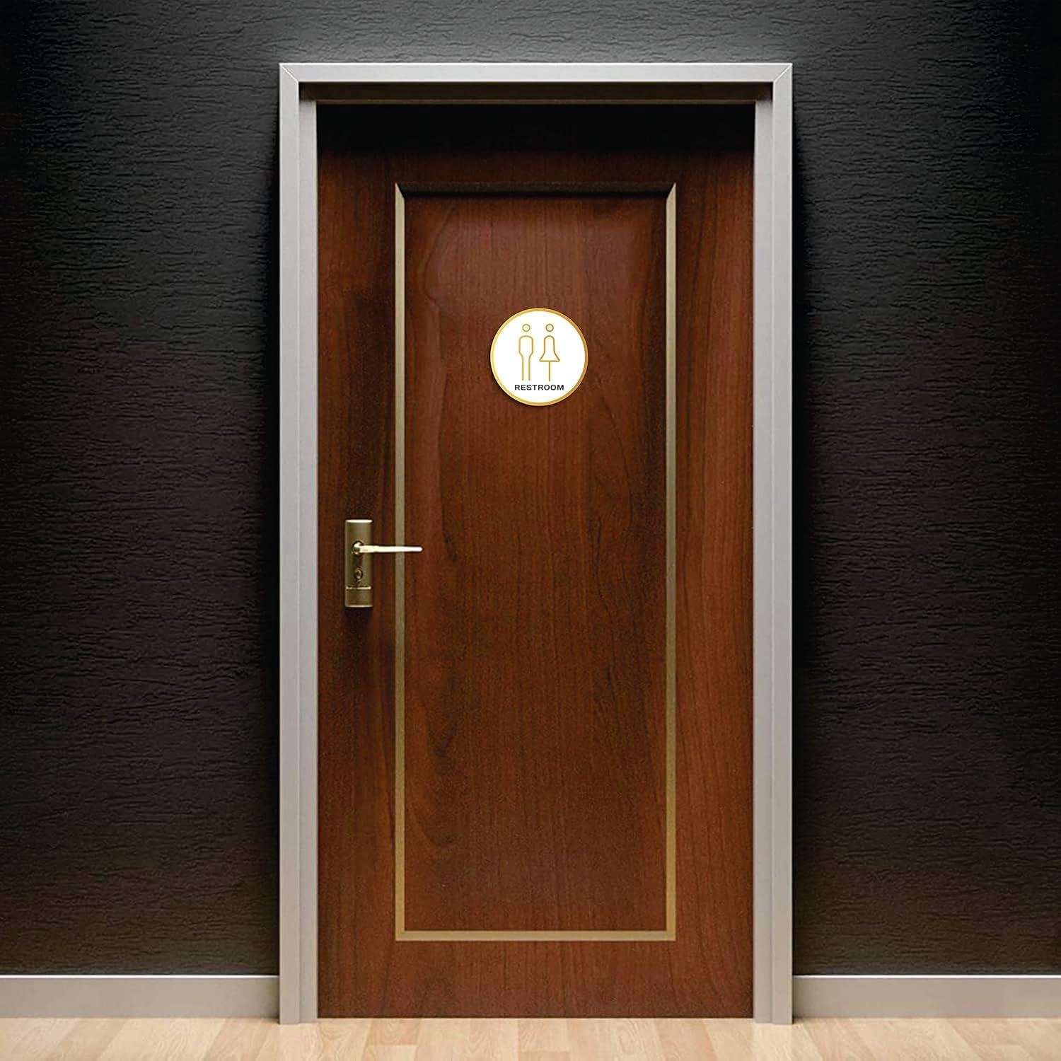 Matte White & Gold Washroom Sign – Men & Women Acrylic Door Sign with Self-Adhesive