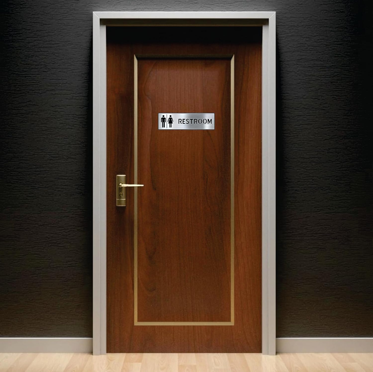 Premium Brushed Steel Finish Acrylic Restroom Door Sign | 10 x 3 Inch