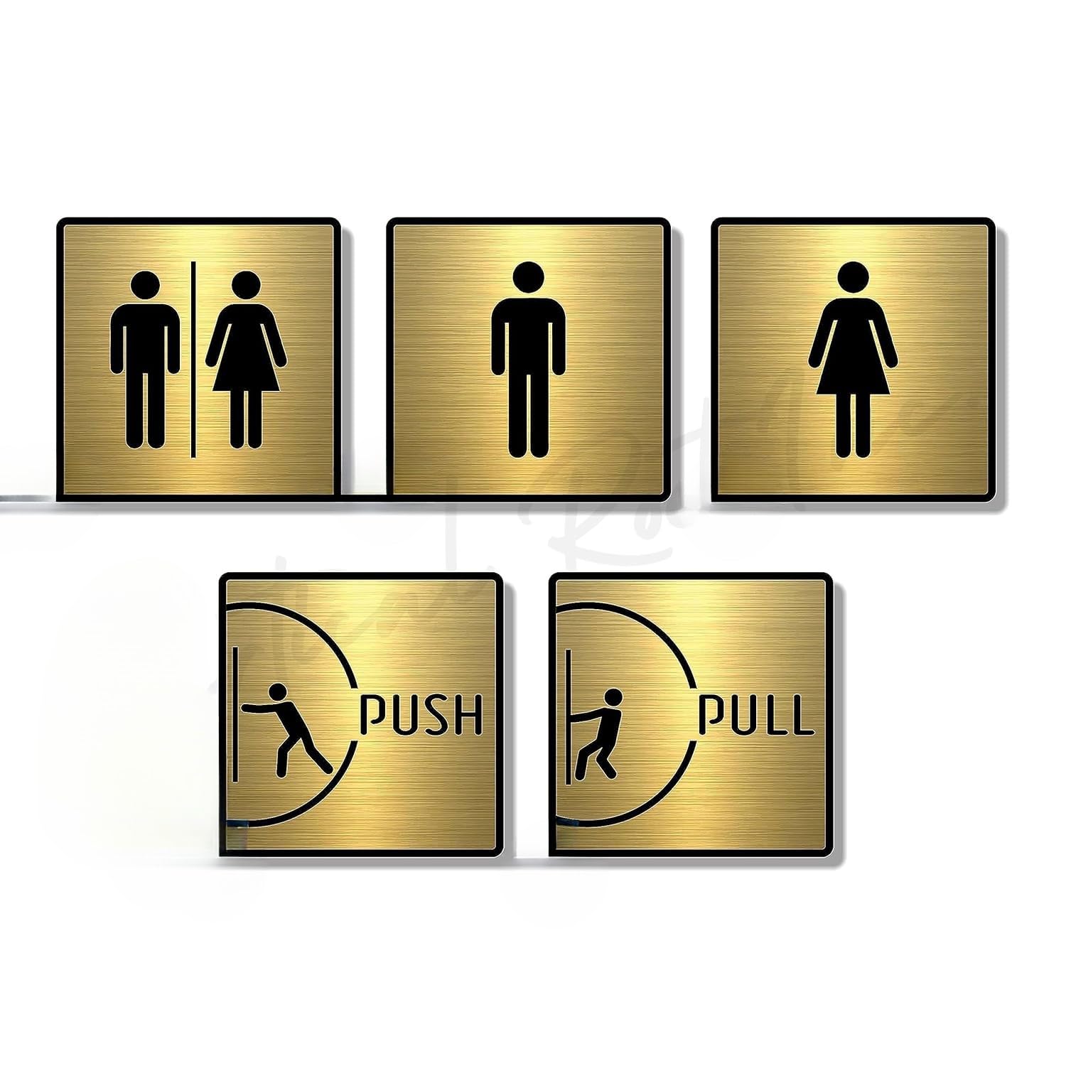 Premium Brushed Gold Acrylic Restroom Signage Set | Men Women Push Pull