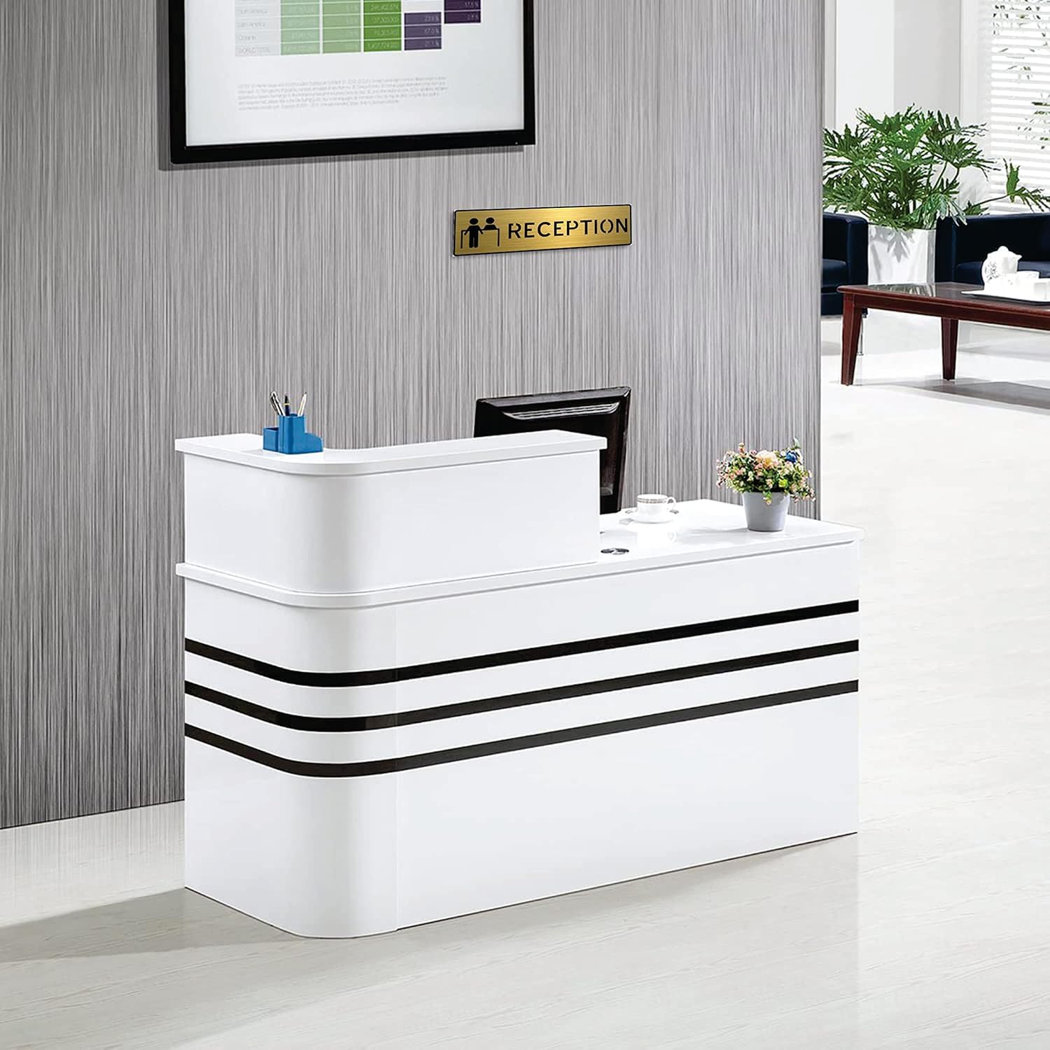 Brushed Gold & Black RECEPTION Sign – Waterproof Acrylic Reception Area Board with Self-Adhesive