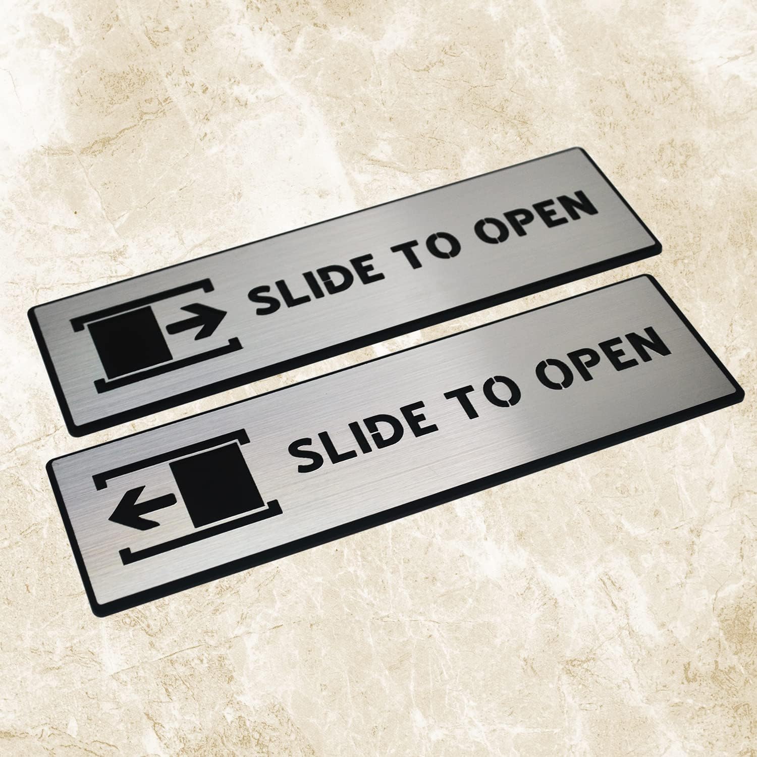 Brushed Steel “Slide to Open” Door Sign – Premium Acrylic Instruction Sign with 3M Self-Adhesive