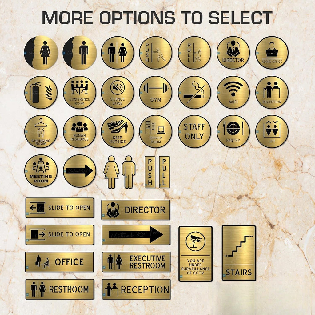 Brushed Gold Unisex Washroom Sign – Acrylic Restroom Sign with 3M Self-Adhesive