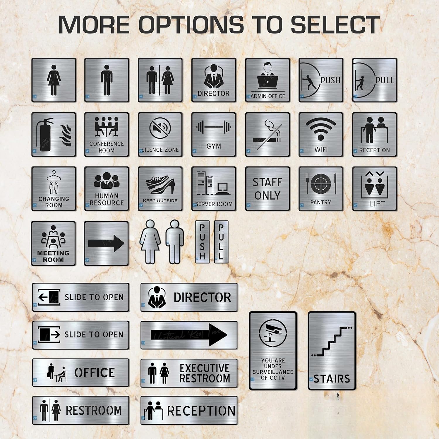 Brushed Silver Acrylic Door Sign – 5.8 Inch Square with 3M Self-Adhesive