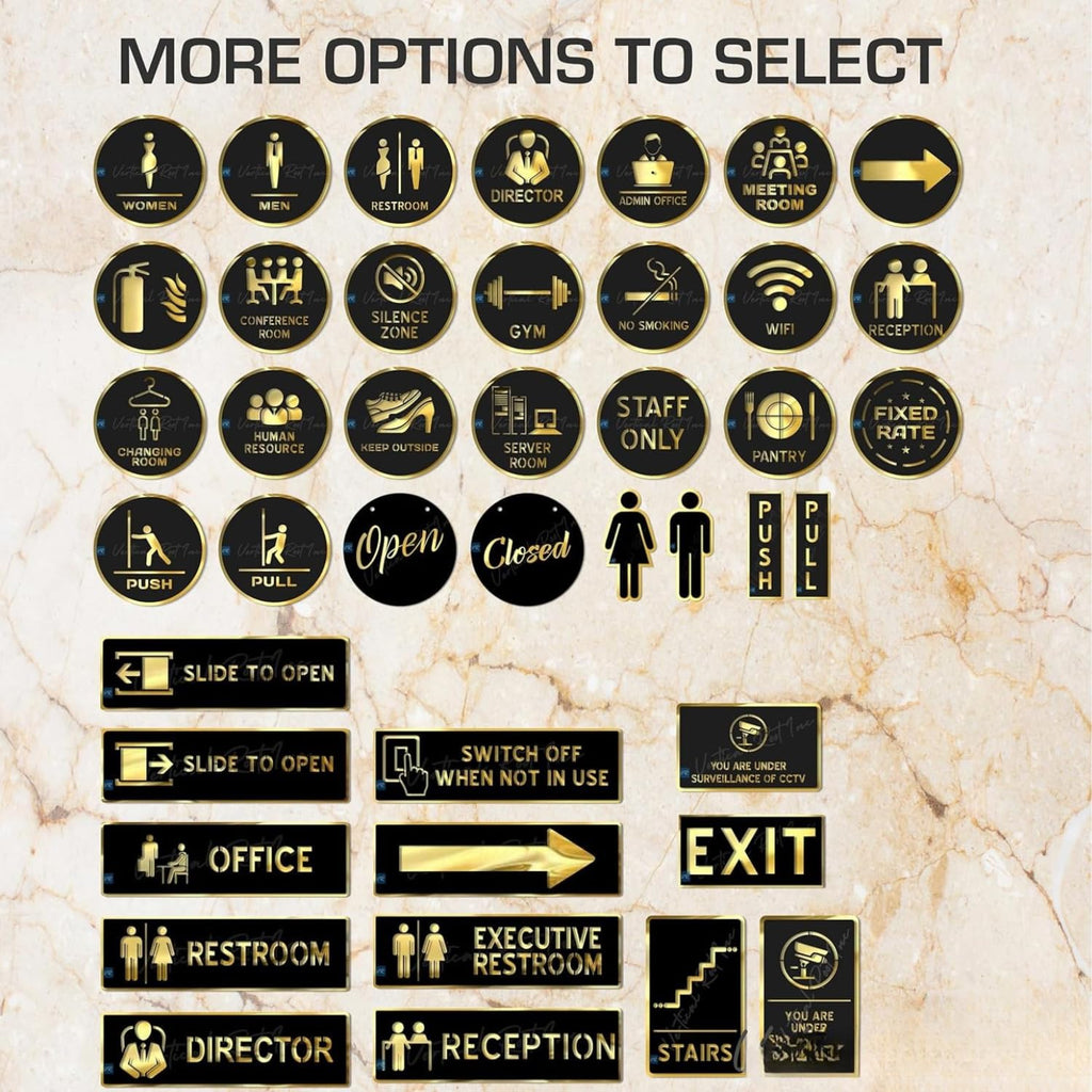 Black & Gold Premium Sign Board – 5.5 x 9 Inch Self-Adhesive Door & Wall Sign