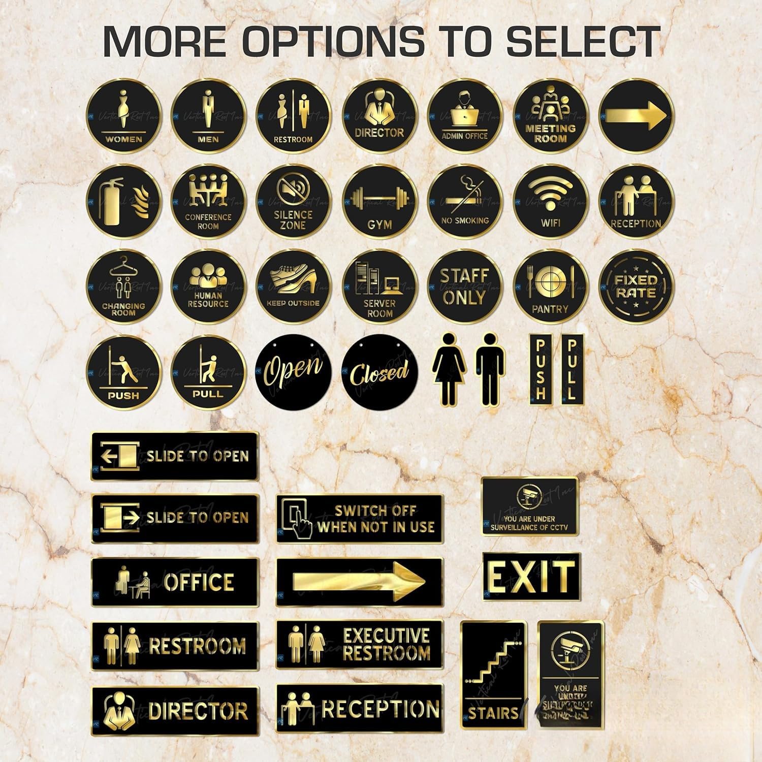 Black & Gold PUSH & PULL Door Sign – 6 x 2 Inch Premium Acrylic Self-Adhesive Sign