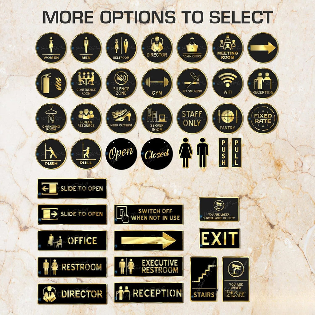 Black & Gold OFFICE Door Sign – Premium Acrylic Room Identification Sign with 3M Self-Adhesive