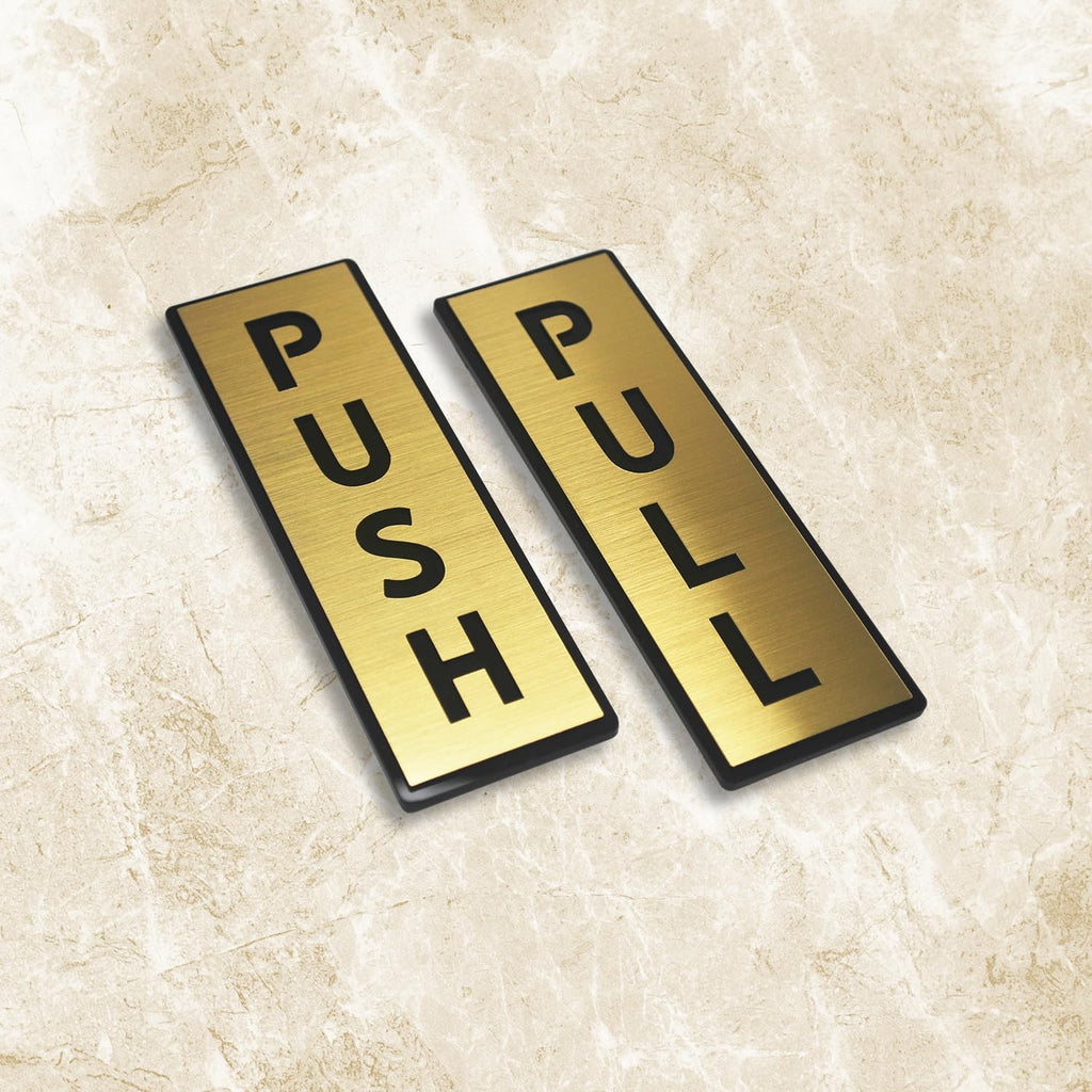 Brushed Gold Vertical PUSH & PULL Door Sign Set – Waterproof Acrylic Self-Adhesive Signage