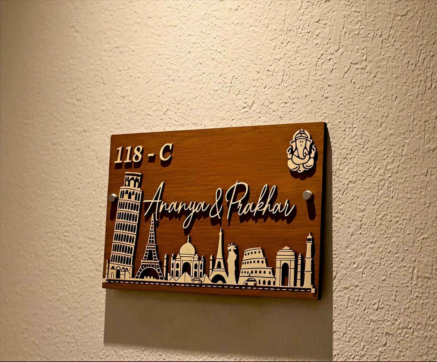 Seven Wonder Skyline Name Plate for Home Entranc